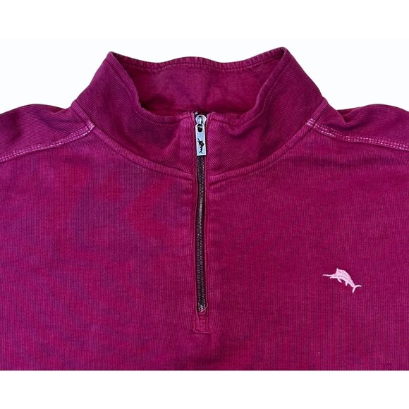 Tommy Bahama  Cotton Maroon 1/4 zip Pullover Ribbed Fabric Contrast Stitching XL - Picture 3 of 14